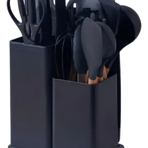 Kit 19 Conjunto Utensílios De Cozinha Silicone Escumadeira Cor Preto