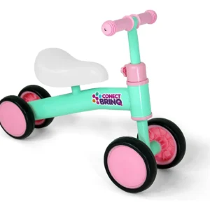 Bicicleta de Equilíbrio Infantil 4 Rodas Conect Brinq Verde, Sem Pedal, Estável, Aprendizado Seguro, Meninos e Meninas, Primeira Bike, Brinquedo Educativo, Cores Vibrantes, Leve e Resistente