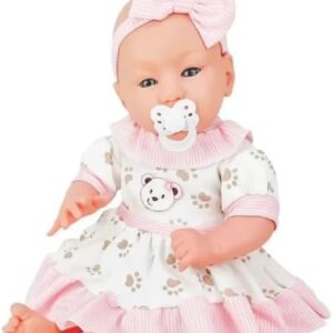 Boneca Bebê Reborn Menina com Certidão de Nascimento, Fralda, Chupeta, Vestido Estampado