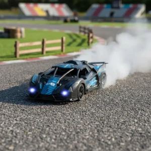 Carrinho Recarregável De Controle Remoto Solta Fumaça Xsons Cor Preto Com Azul