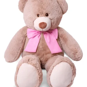 Urso De Pelúcia Gigante Grande 1 Metro Com Laço Cor Avelã/rosa