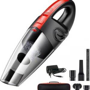 Aspirador de Pó Portátil Sem Fio, 120W Alta Potência com Sucção Poderosa, Uso Seco/Úmido, Recarregável, para Carros e Casa, Filtro Lavável, Inclui 7 Acessórios, Preto (vermelho)