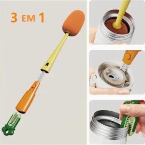 Escova de Limpeza 3 em 1 Multifuncional: Dobrável | Ideal para Mamadeira, Copos e Garrafas de Bebê
