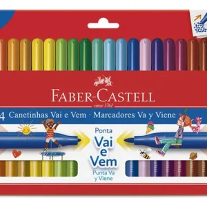 Canetinhas Faber Castell 24 Cores Hidrocor Ponta Vai E Vem