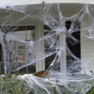 Kit 5 Teias Brancas C/ 10 Aranhas P/ Halloween